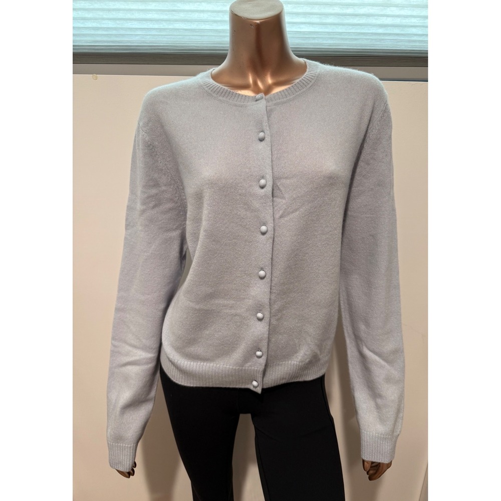 Wilt 100% Cashmere Cardigan Sweater Light Blue Crew Neck Button Front Womens XL